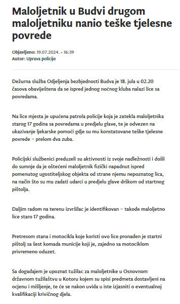 Montenegro-avmp/Maloljetnik-u-Budvi-drugom-maloljetniku-nanio-teske-tjelesne-povrede