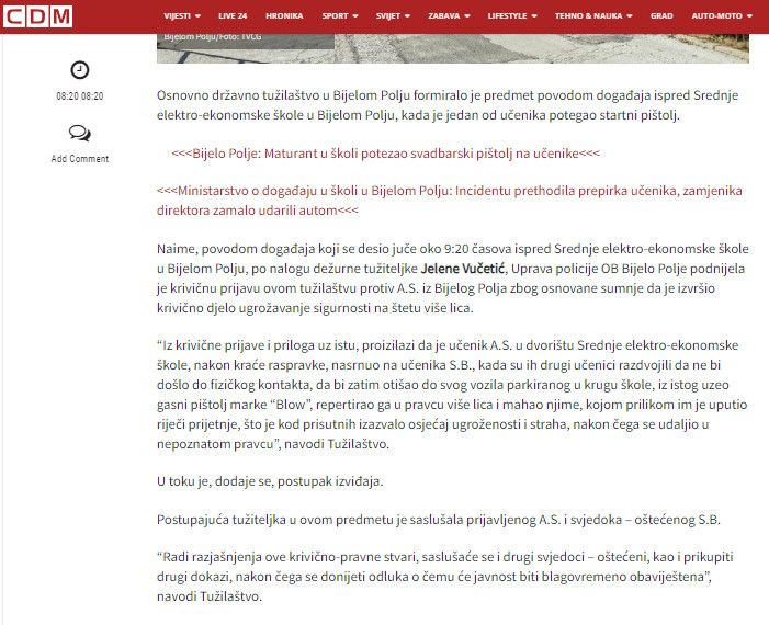 Montenegro-avmp/Maturant-i-ucenik-kojem-je-prijetio-startnim-pistoljem-dali-izjave-bice-saslusani-i-ostali-svjedoci