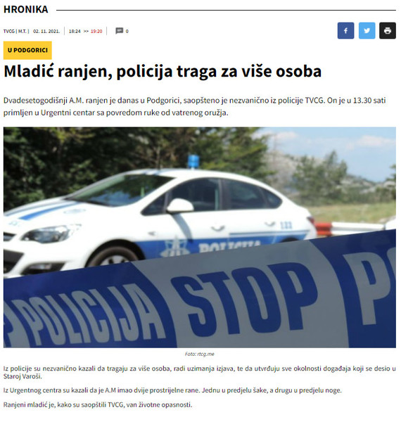 Montenegro-avmp/Mladic-ranjen-policija-traga-za-vise-osoba