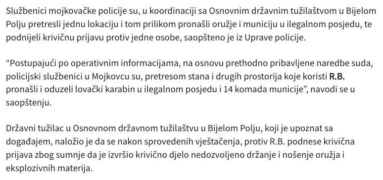 Montenegro-avmp/Mojkovac_-Podnijeta-krivicna-prijava-oduzeto-oruzje-i-municija-u-ilegalnom_1