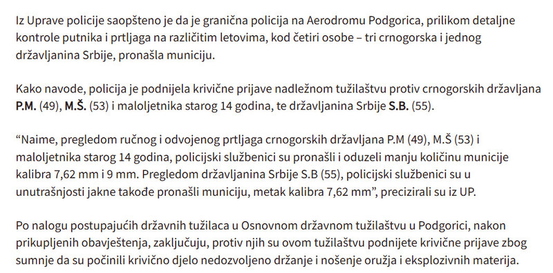 Montenegro-avmp/Na-Aerodromu-Podgorica-kod-cetiri-osobe-pronadena-municija-podnijete-krivi_3