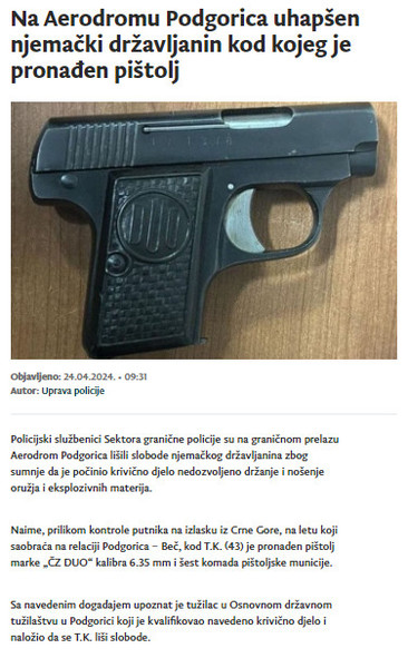 Montenegro-avmp/Na-Aerodromu-Podgorica-uhapsen-njemacki-drzavljanin-kod-kojeg-je-pronaden-