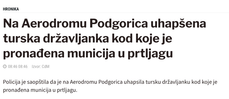 Montenegro-avmp/Na-Aerodromu-Podgorica-uhapsena-turska-drzavljanka-kod-koje-je-pronadena-m
