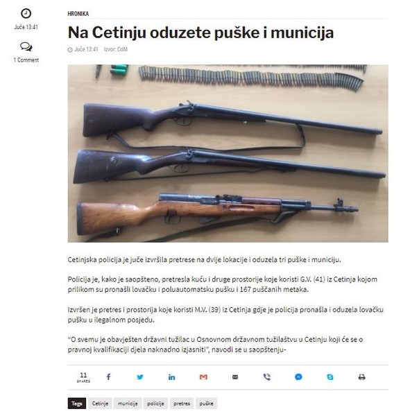 Montenegro-avmp/Na-Cetinju-oduzete-puske-i-municija_1