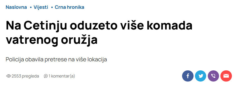 Montenegro-avmp/Na-Cetinju-oduzeto-vise-komada-vatrenog-oruzja