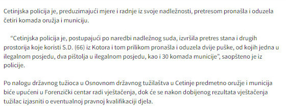 Montenegro-avmp/Na-Cetinju-pretresom-oduzeta-cetiri-komada-oruzja-i-municija---CdM