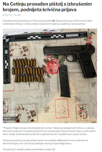 Montenegro-avmp/Na-Cetinju-pronaden-pistolj-s-izbrusenim-brojem