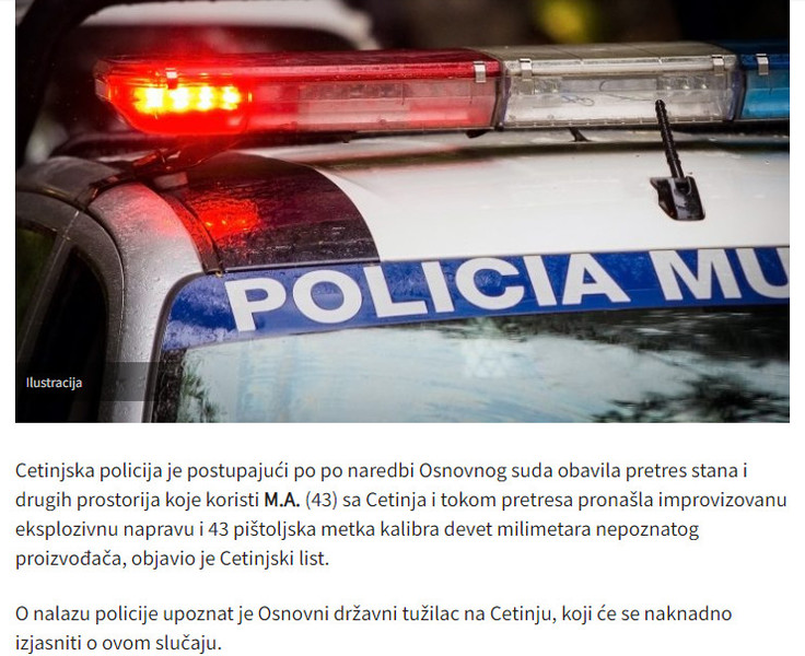 Montenegro-avmp/Na-Cetinju-pronadjen-eksploziv