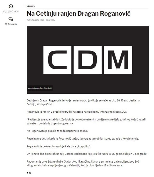 Montenegro-avmp/Na-Cetinju-ranjen-Dragan-Roganovic
