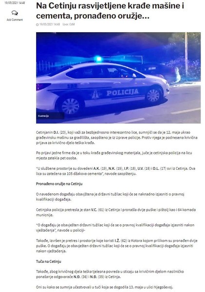 Montenegro-avmp/Na-Cetinju-rasvijetljene-krade-masine-i-cementa-pronadeno-oruzje...