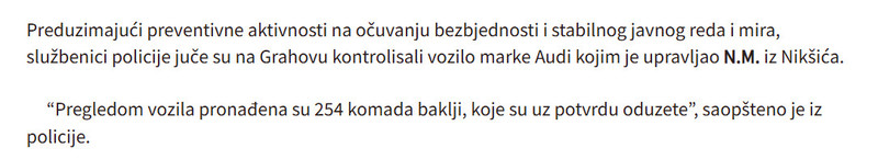 Montenegro-avmp/Na-Grahovu-juce-zaplijenjeno-254-komada-baklji