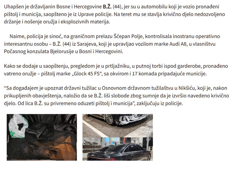 Montenegro-avmp/Na-Scepan-Polju-uhapsen-drzavljanin-BiH-pronadeni-pistolj-i-municija
