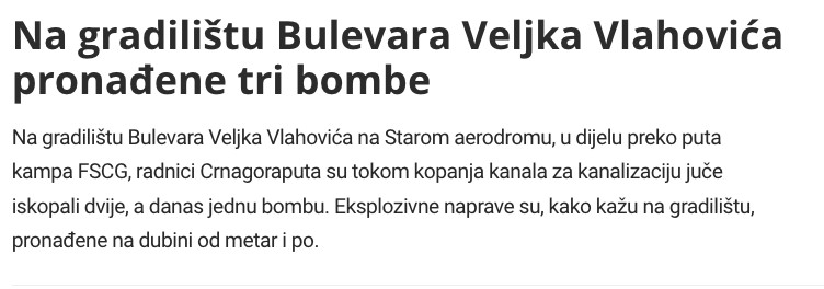 Montenegro-avmp/Na-gradilistu-Bulevara-Veljka-Vlahovica-pronadene-tri-bombe