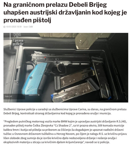 Montenegro-avmp/Na-granicnom-prelazu-Debeli-Brijeg-uhapsen-austrijski-drzavljanin-kod-koje