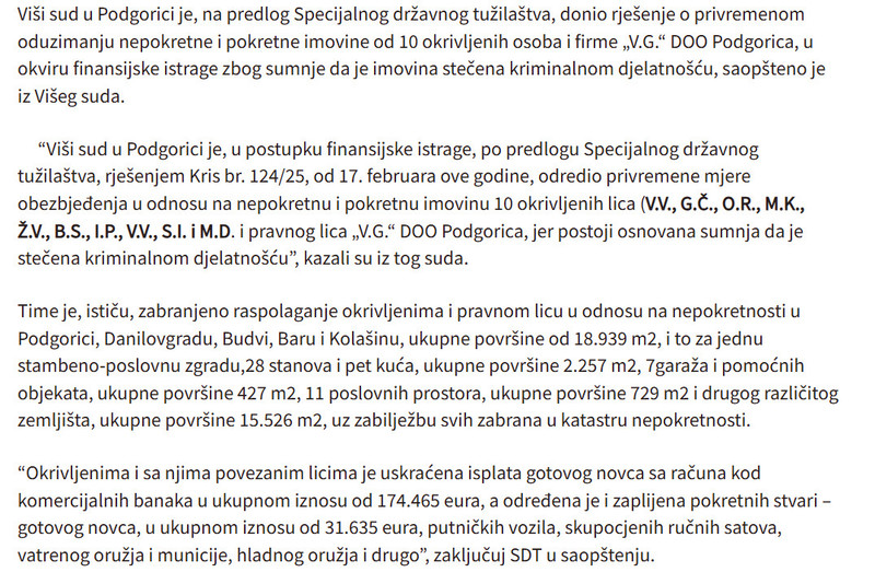Montenegro-avmp/Na-predlog-SDT-a-privremeno-oduzeta-imovina-od-10-osoba-i-firme-u-Podgorici