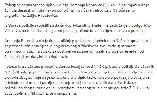 Montenegro-avmp/Nemanja-Koprivica-se-predao-policiji_1