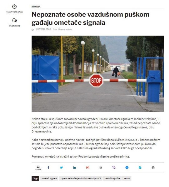 Montenegro-avmp/Nepoznate-osobe-vazdusnom-puskom-gadaju-ometace-signala