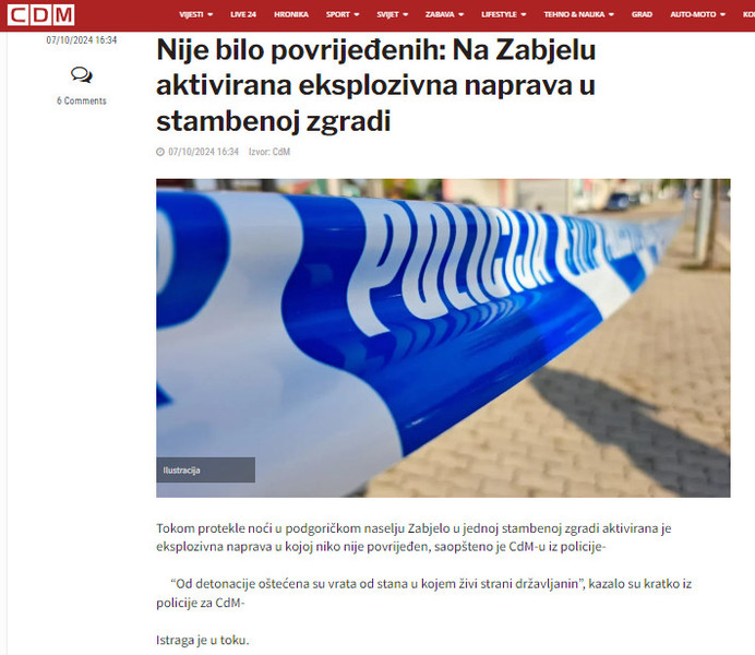 Montenegro-avmp/Nije-bilo-povrijedenih_-Na-Zabjelu-aktivirana-eksplozivna-naprava-u-stambe