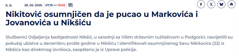 Montenegro-avmp/Nikitovic-osumnjicen-da-je-pucao-u-Markovica-i-Jovanovica-u-Niksicu