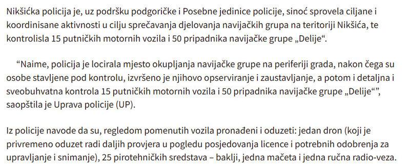 Montenegro-avmp/Niksic-Kontrolisano-50-Delija-i-15-vozila-oduzete-baklje-dron-maceta-sankcionisana-21-osoba_1