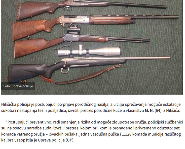 Montenegro-avmp/Niksic-Oduzeto-sest-komada-oruzja-i-preko-1.000-komada-municije-nakon-prijave-porodicnog-nasilja_2