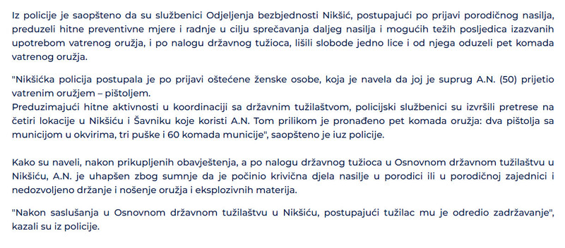 Montenegro-avmp/Niksic-Prijetio-supruzi-pistoljem-policija-mu-pronasla-dva-pistolja-tri-puske-i-60-komada-municije_2