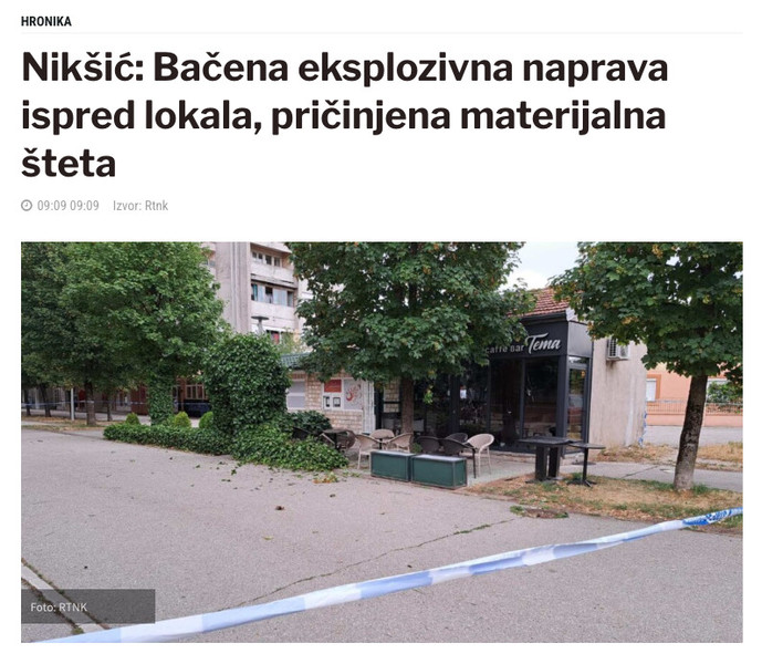Montenegro-avmp/Niksic_-Bacena-eksplozivna-naprava-ispred-lokala-pricinjena-materijalna-st