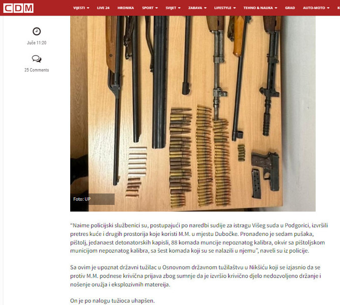 Montenegro-avmp/Niksic_-Pronadeno-sedam-pusaka-pistolj-i-eksplozivna-sredstva-uhapsena-je_1
