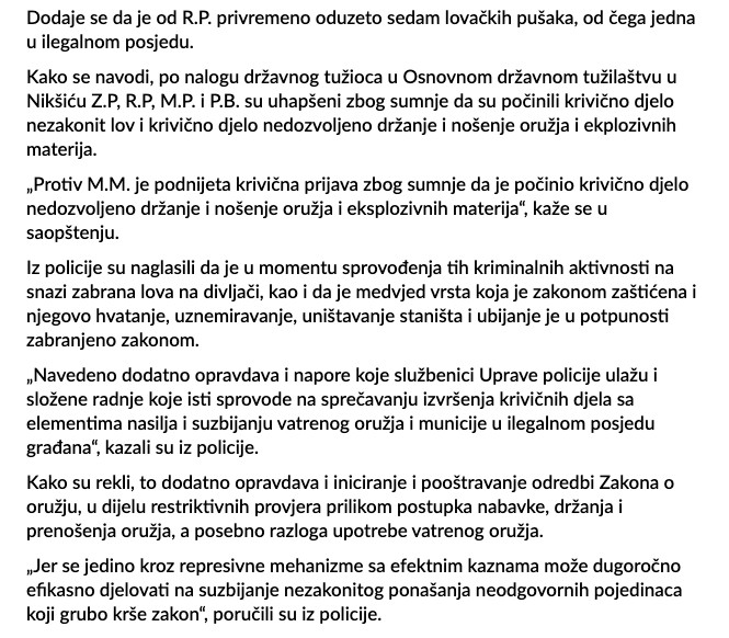 Montenegro-avmp/Niksic_-Uhapsene-cetiri-osobe-osumnjicene-da-su-ubile-medvjeda1