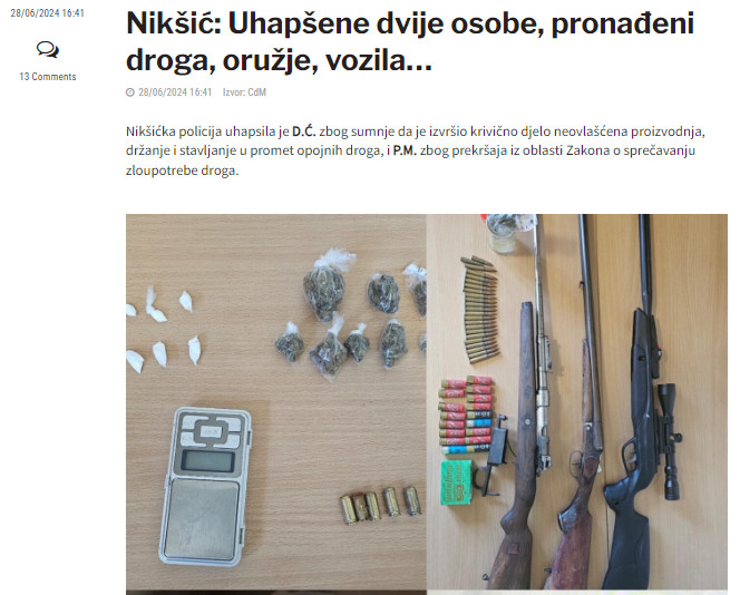 Montenegro-avmp/Niksic_-Uhapsene-dvije-osobe-pronadeni-droga-oruzje-vozila...---CdM
