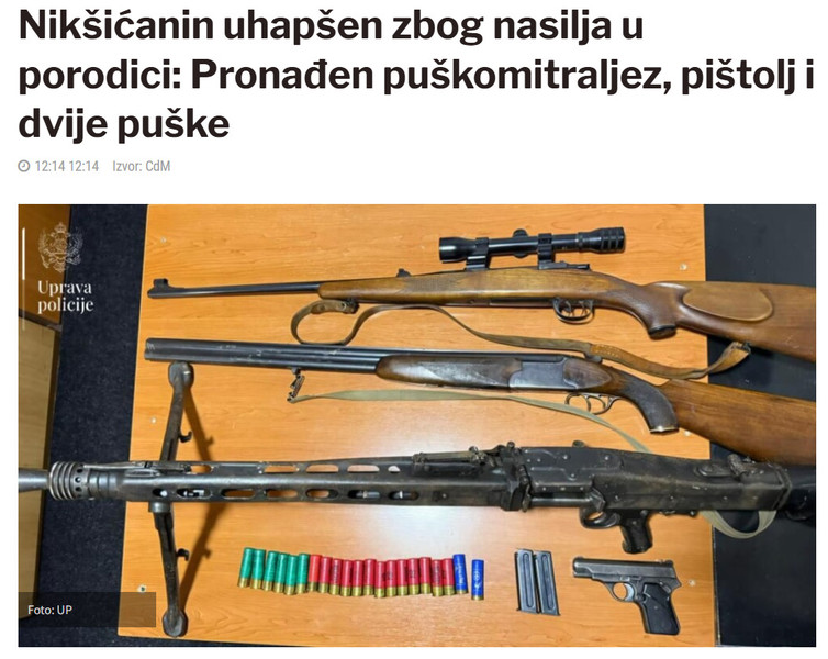 Montenegro-avmp/Niksicanin-uhapsen-zbog-nasilja-u-porodici-Pronaden-puskomitraljez-pistolj-i-dvije-puske
