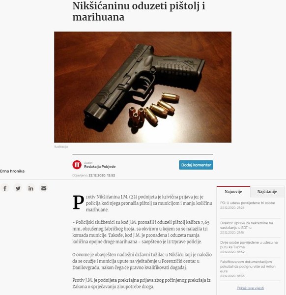 Montenegro-avmp/Niksicaninu-oduzeti-pistolj-i-marihuana
