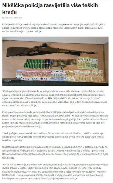 Montenegro-avmp/Niksicka-policija-rasvetlila-kradju