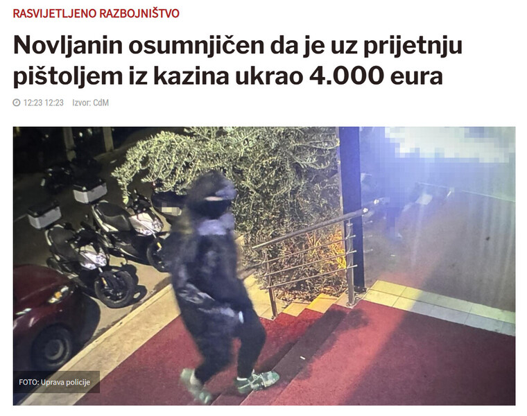 Montenegro-avmp/Novljanin-osumnjicen-da-je-uz-prijetnju-pistoljem-iz-kazina-ukrao-4.000-eura_1