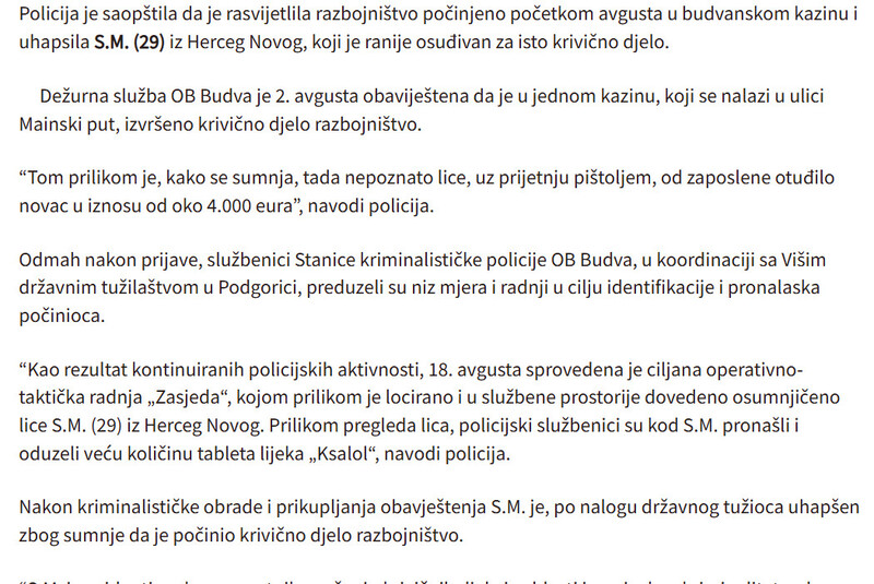 Montenegro-avmp/Novljanin-osumnjicen-da-je-uz-prijetnju-pistoljem-iz-kazina-ukrao-4.000-eura