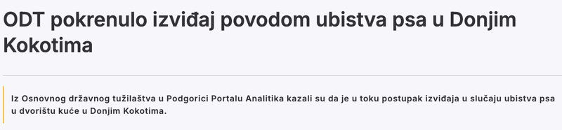 Montenegro-avmp/ODT-pokrenulo-izvidaj-povodom-ubistva-psa-u-Donjim-Kokotima