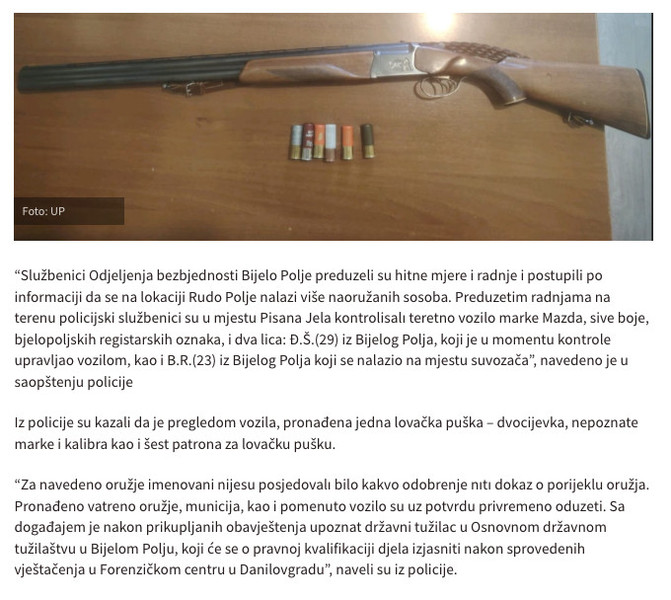 Montenegro-avmp/Od-Bjelopoljaca-oduzeto-vozilo-lovacka-puska-i-municija-u-ilegalnom-posjed_1