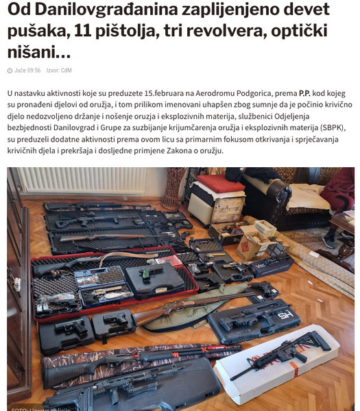 Montenegro-avmp/Od-Danilovgradanina-zaplijenjeno-devet-pusaka-11-pistolja-tri-revolvera-op