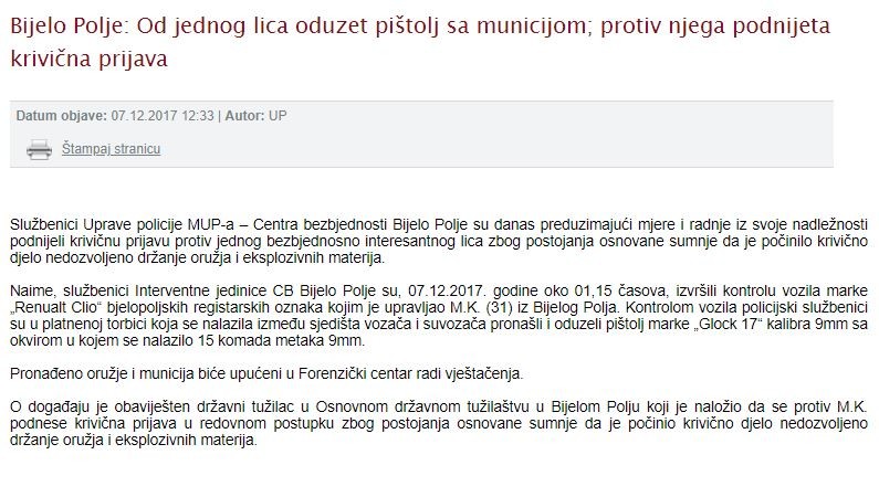 Montenegro-avmp/Od-jednog-lica-oduzet-pistolja-sa-municijom