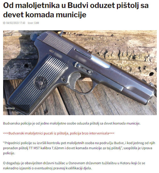 Montenegro-avmp/Od-maloljetnika-u-Budvi-oduzet-pistolj-sa-municijom
