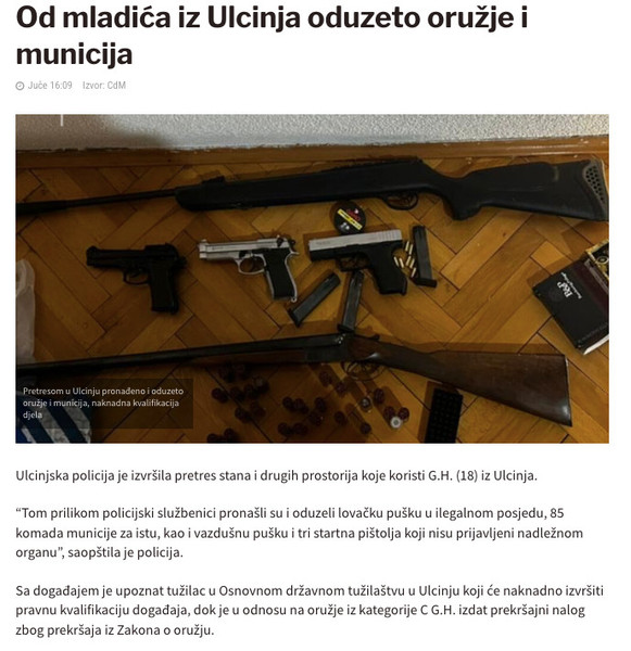 Montenegro-avmp/Od-mladica-iz-Ulcinja-oduzeto-oruzje-i-municija---CdM