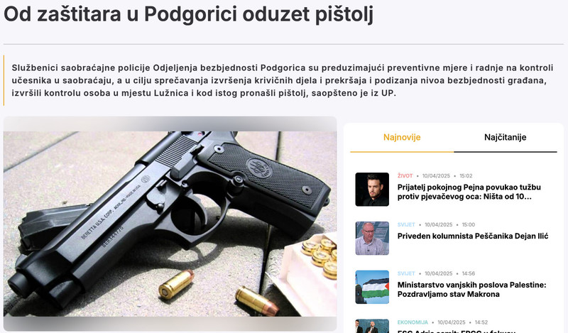 Montenegro-avmp/Od-zastitara-u-Podgorici-oduzet-pistolj