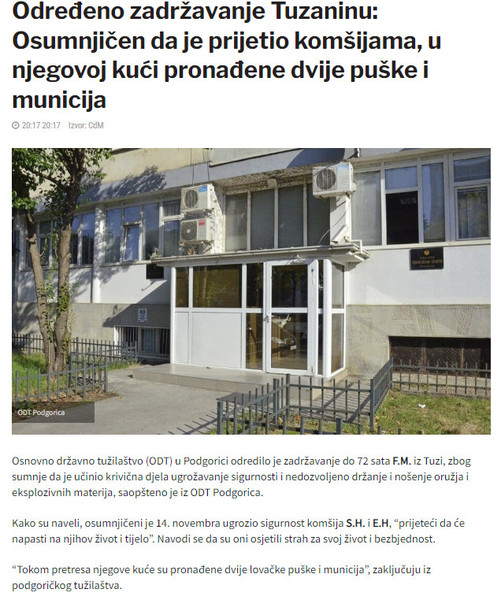 Montenegro-avmp/Odredeno-zadrzavanje-Tuzaninu_-Osumnjicen-da-je-prijetio-komsijama-u-njego