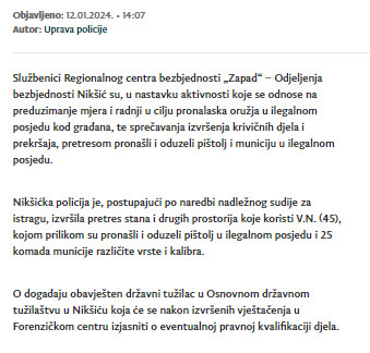 Montenegro-avmp/Oduzet-pistolj-i-municija