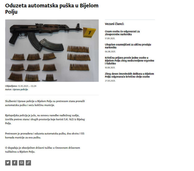 Montenegro-avmp/Oduzeta-automatska-puska-u-Bijelom-Polju