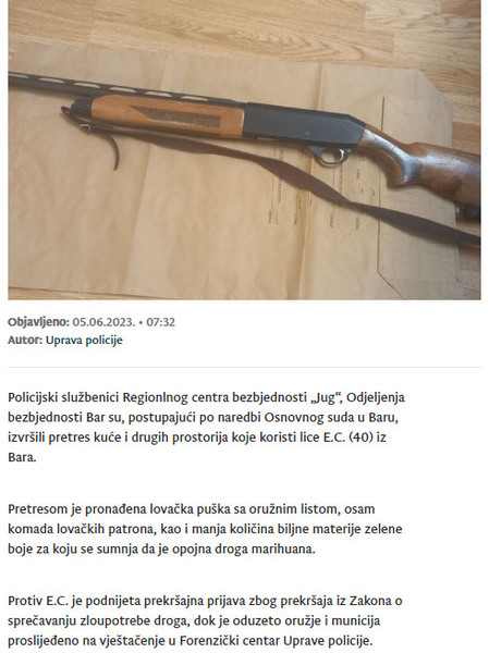 Montenegro-avmp/Oduzeta-puska-i-manja-kolicina-marihuane