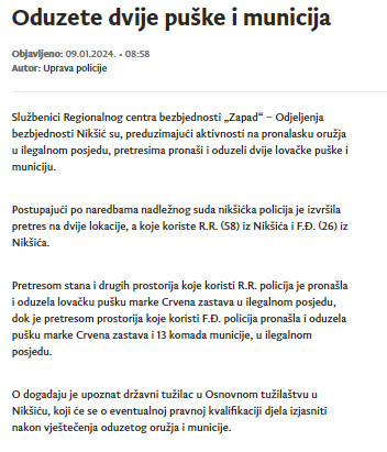 Montenegro-avmp/Oduzete-dvije-puske-i-municija_1