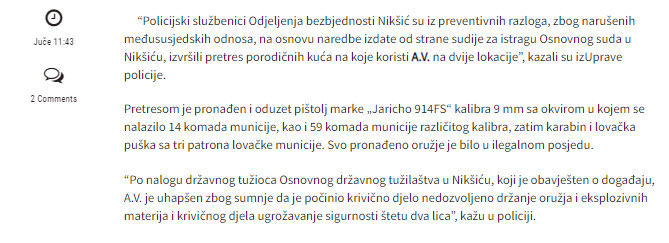 Montenegro-avmp/Oduzete-puske-pistolji-i-municija-u-Niksicu-i-Pljevljima-uhapsena-jedna-o