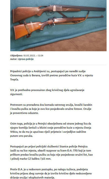 Montenegro-avmp/Oduzeto-vise-komada-oruzja_1