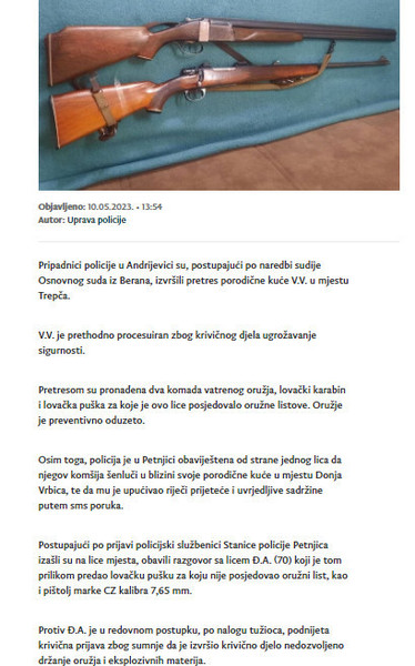 Montenegro-avmp/Oduzeto-vise-komada-oruzja